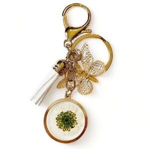 Keychain Purse Bag Decoration Butterfly Flower Tassel White Gold